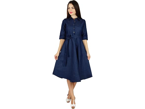 Bimba Women (10) Shirt Pockets Sleeve Casual Dress