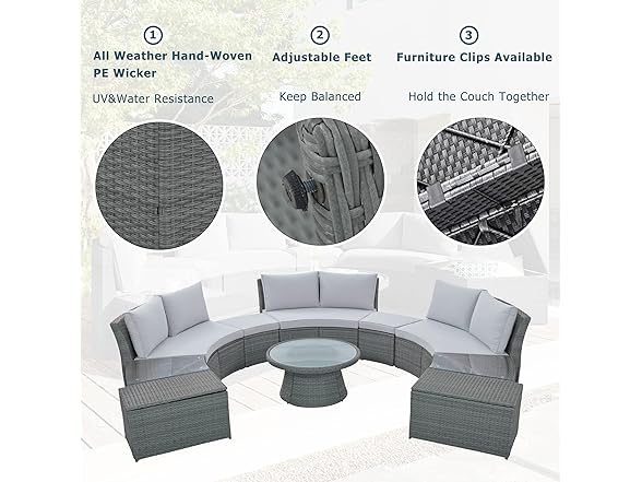 10-Piece Outdoor Half Moon Sofa Set -Choose Color