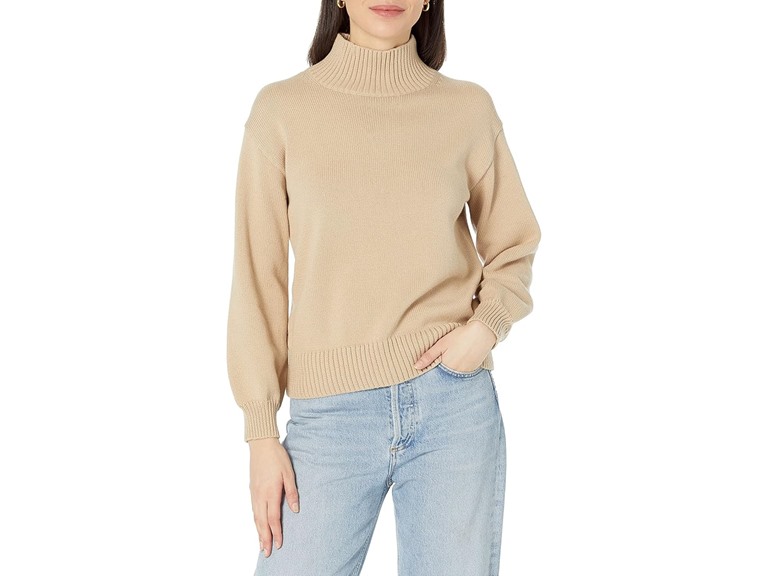 Amazon Essentials Women's Pull-Over Cotton Sweaters, Funnel-Neck, Available in Plus Size, Tan, X-Large