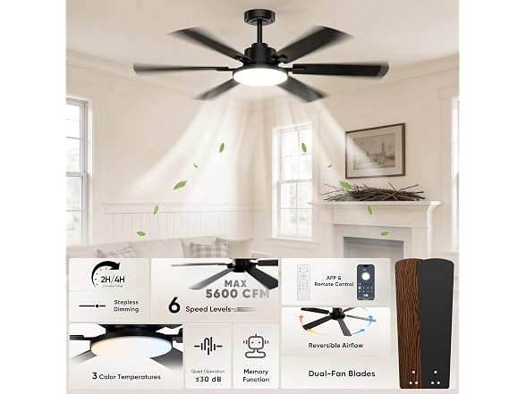 Eterfun 52in Ceiling Fan with Lights