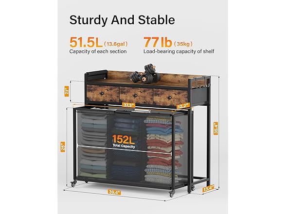 SAKSUN Laundry Sorter 3 Sections