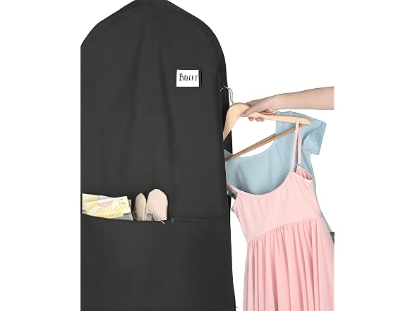 Whitmor Zippered Garment Bag with Pocket, Black