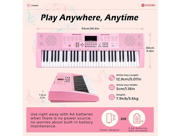 VANGOA Pink Electric Piano Keyboard