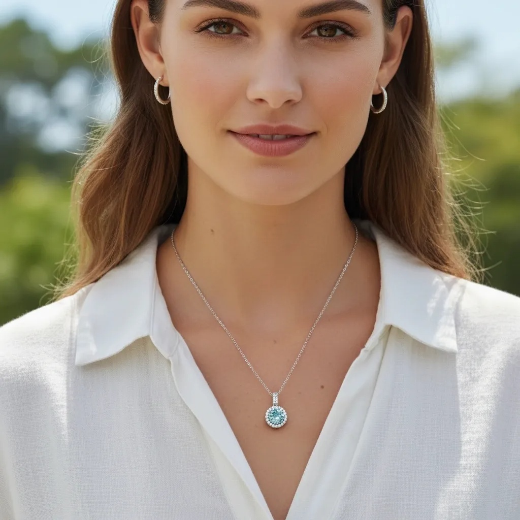 1 CTTW Turquoise Moissanite Necklace - Gallery 6