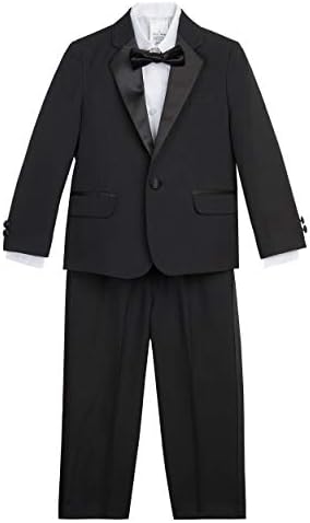 Nautica Little Boy's Tuxedo Set with Jacket, Pant, Shirt, and Bow Tie Suit, Black Tuxedo, 4