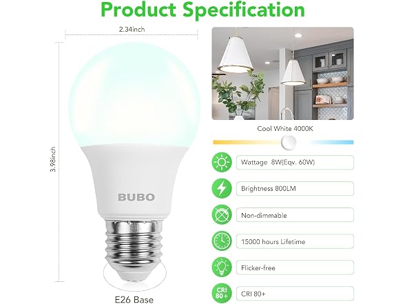 BUBO A19 LED60W 4000K 800lm 24-Pack