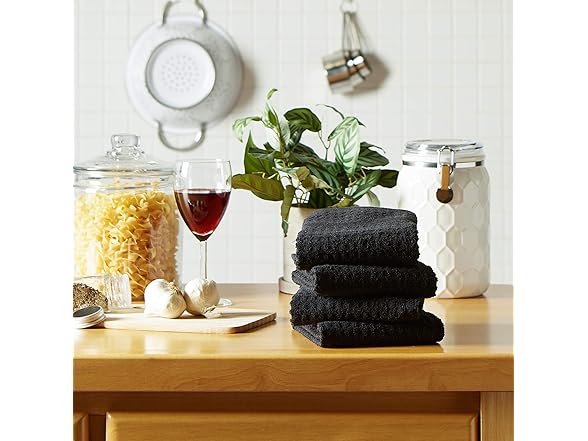DII Terry Waffle Dishtowel 4PcSet, Black