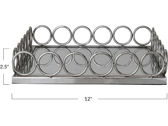 Creative Co-Op Metal Mirrored Tray, Nickel Finish