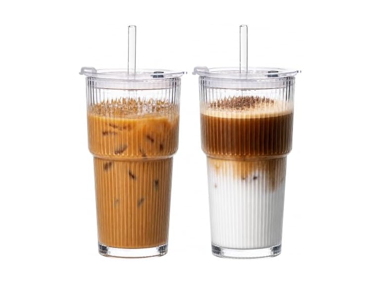 VA1KENE 20oz Glass Iced Coffee Cups, 2pk