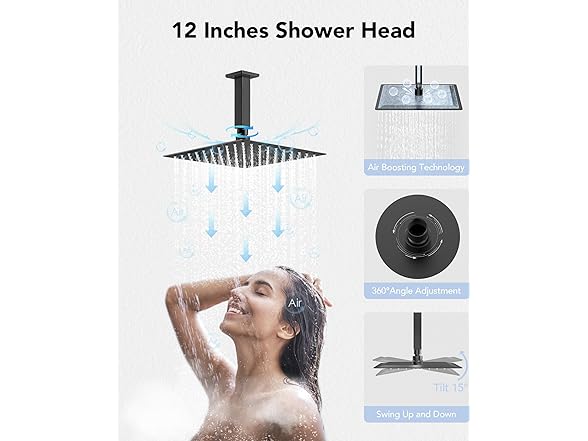 EVERSTEIN 12" Ceiling Mount Rainfall Shower System