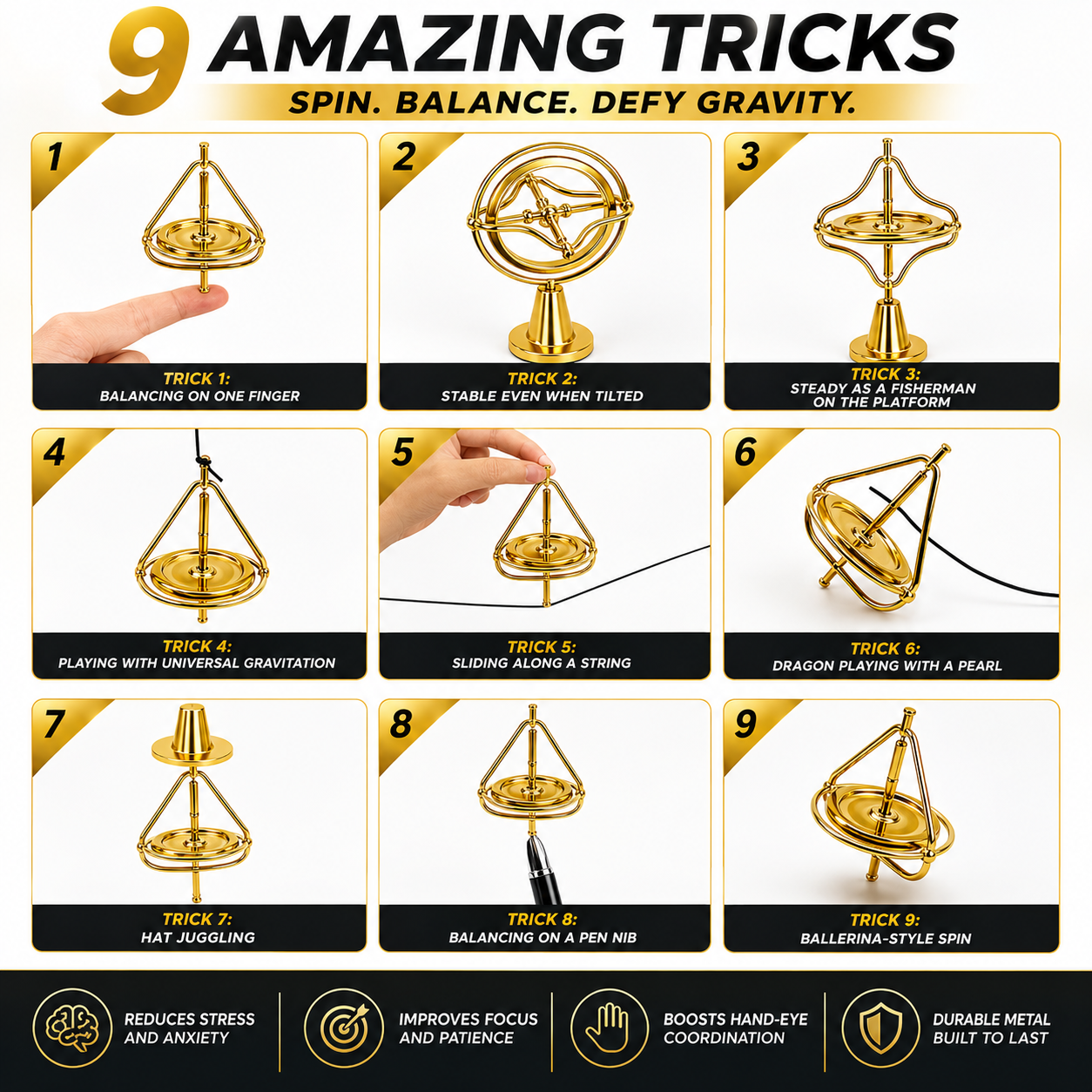 Anti-Gravity Gyroscope Toy - Gold - Gallery 5