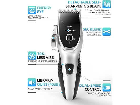 OCPEET Cordless Dog Grooming Kit Sliver2