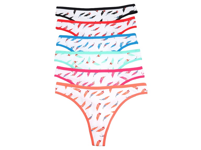 Angelina G6495_ASST_6_US Small (0-2) Angelina Cotton Thong Panties with Feather Print Design (6-Pack) Assorted (6 Pack)