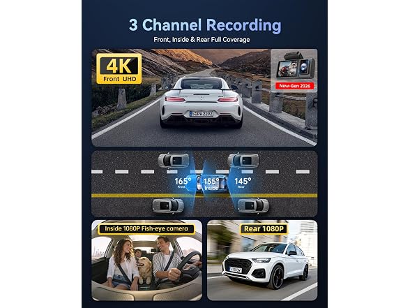 Winail Dash Cam Front Rear 4K 3-Channel
