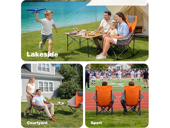 SUNNYFEEL Orange Rocking Camping Chair 500lbs