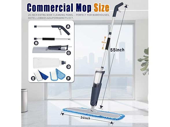 UNCLE ROCK 24" Mop for Floor Cleaning