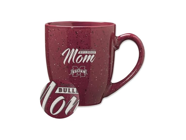 Rico Industries NCAA Mississippi State Bulldogs Mom 16 oz Team Color Laser Engraved Speckled Ceramic Coffee Mug