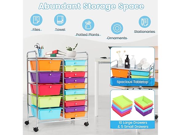 COSTWAY BC891225050046 15 Drawer Rolling Storage Cart