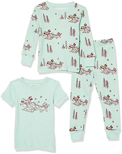 Amazon Essentials Disney | Marvel | Star Wars Toddler Boys' Snug-Fit Cotton Pajama Sleepwear Sets, 3-piece Mickey Winter Set, 4T