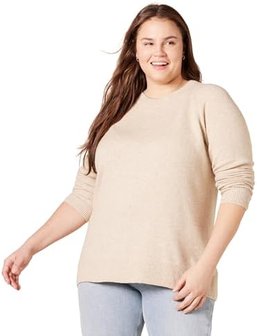 Amazon Essentials Women's Regular-Fit Soft Touch Long-Sleeve Crewneck Sweater, Beige, Small