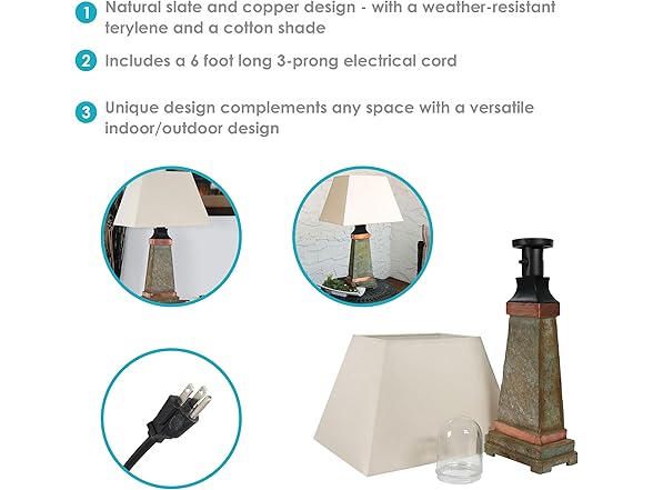 Copper Trim Slate Weather-Resistant Lamp