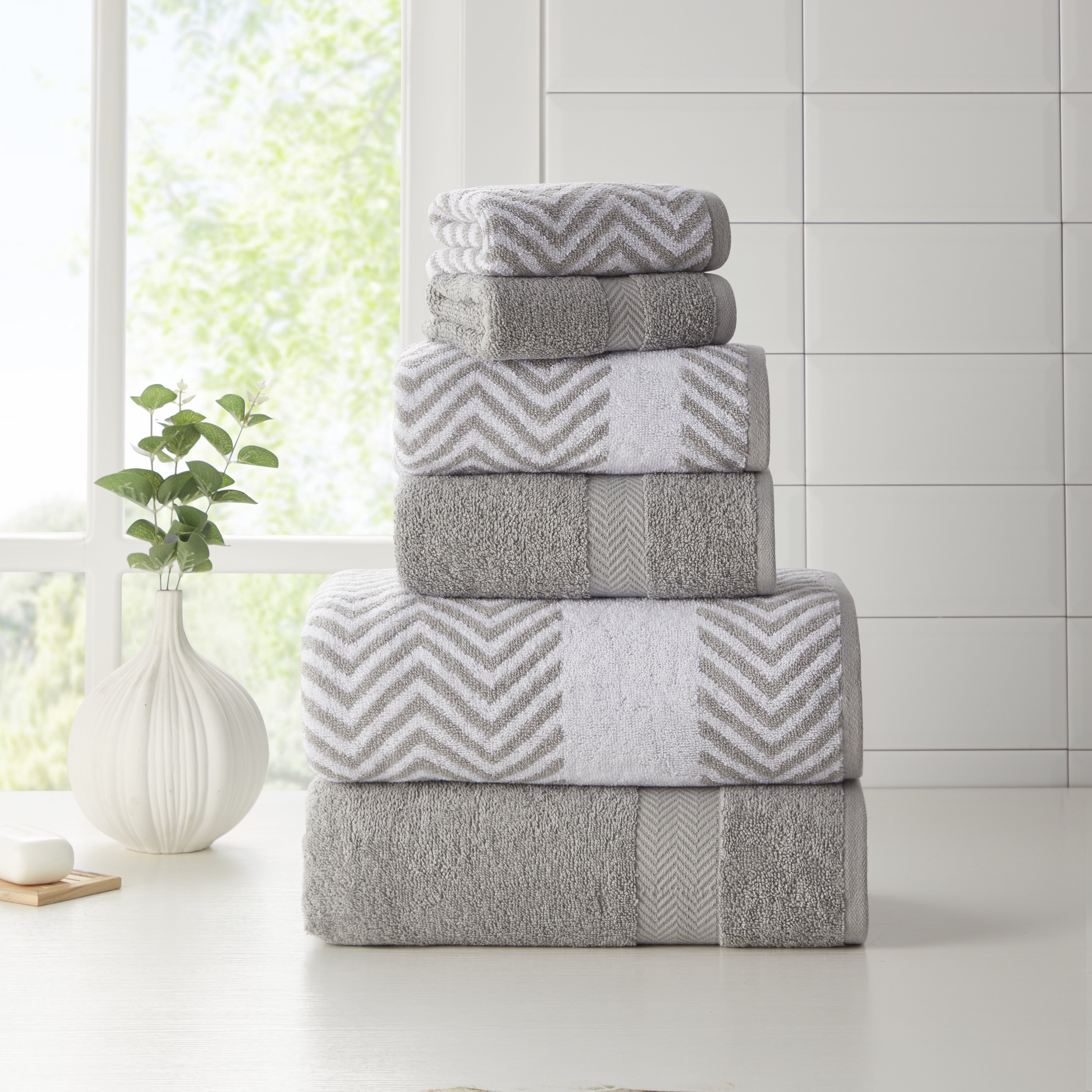 6 Piece Chevron Jacquard Towel Set - Gallery 16