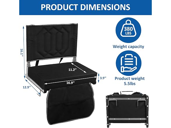 Portable Folding Stadium Chair with Back Support