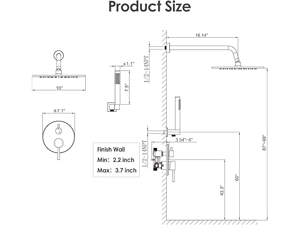Gabrylly Shower Faucet Set, Wall Mounted, 2 Way