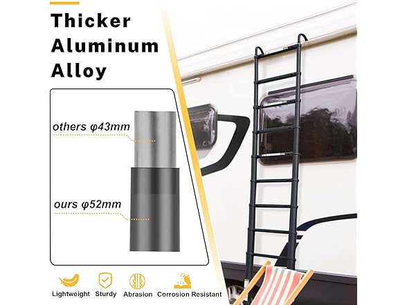 RIKADE Telescopic Ladder, 6.5 ft Aluminum Telescoping Ladder with Non-Slip Feet and Stable Hook, Portable Extension Ladder for Household and Outdoor Working, Max Load 330 lb, Black (Open Box)