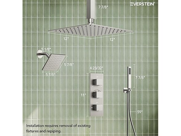 EVERSTEIN SFS1004A-NK12 Brushed Nickel 12" Shower System