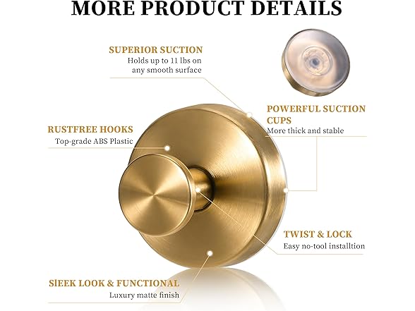 WIXUIPR Suction Cup Hooks 4pc Gold