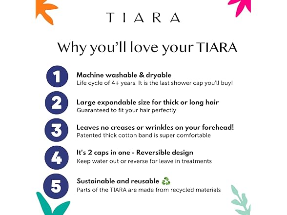 TIARA Luxury Shower Cap for Women Reusable Waterproof