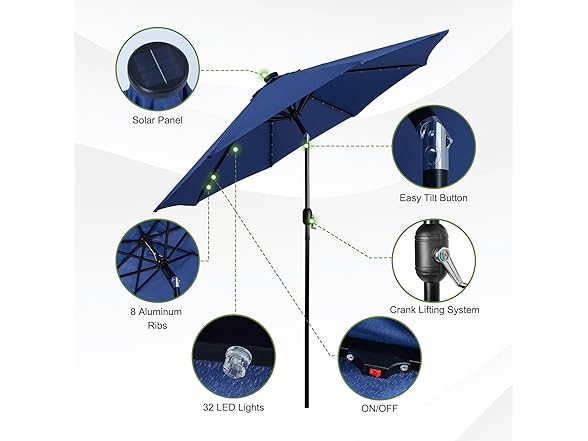 Backyard Expressions 9FT Solar Patio Umbrella Blue