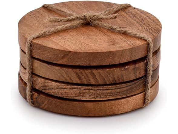  Samhita Acacia Wood Round Coasters 