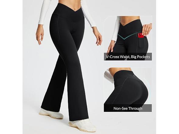 Baleaf Women (XL) Flare Leggings Pockets 32" Pants