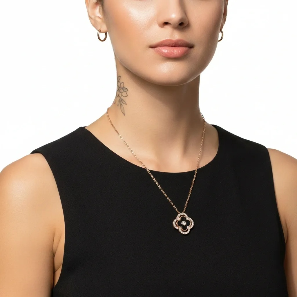 Full CZ Halo Clover Necklace - Gallery 12
