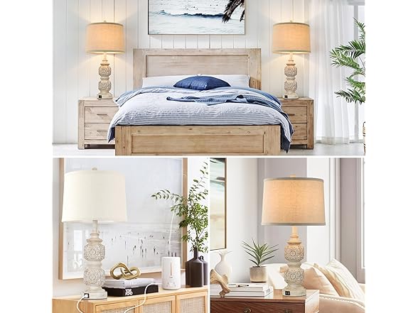 VerRon Carved Floral Lamps with USB Ports