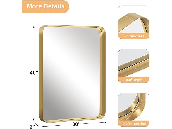 GlasFlength Gold Bathroom Mirror 40x30"