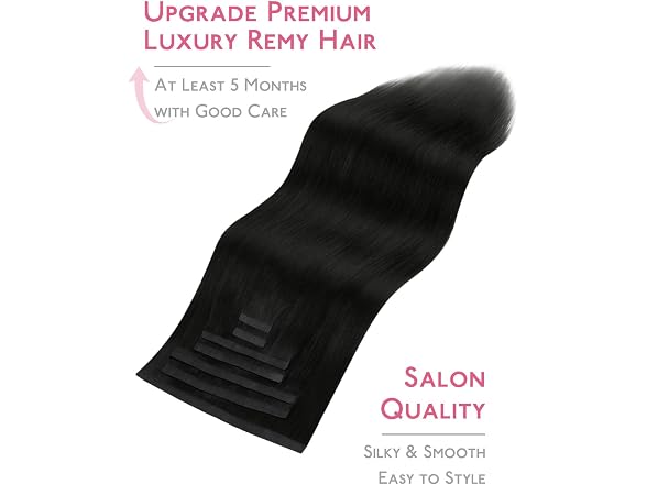 WENNALIFE Jet Black 18'' 7pcs Tape in Hair Extensions