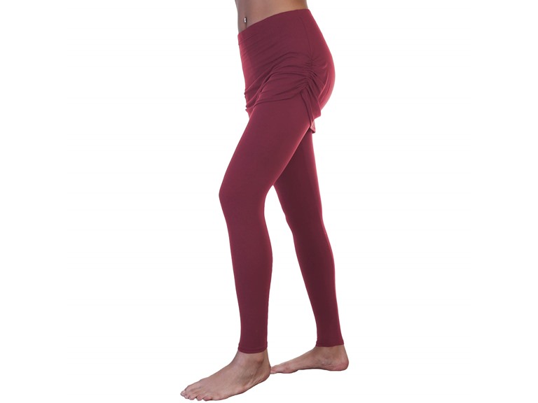 Angelina 041_PLUM_1_S-M Small - Medium High Waist Leggings with Attached Mini Skirt Plum