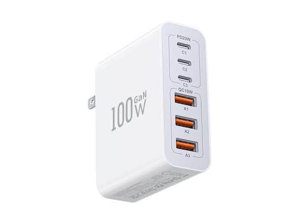 100W GaN 6-Port USB-C Wall Charger Block