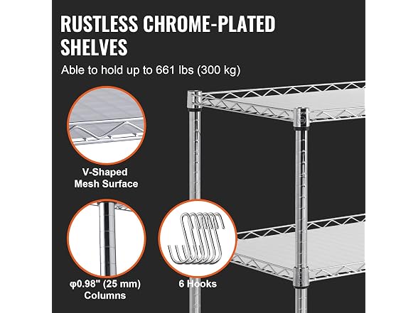 Kitchen Utility Cart, 3 Tiers, Wire Liner