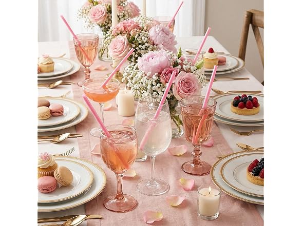 Fun Expess 9" Heart-Shaped Pink Plastic Novelty Straws