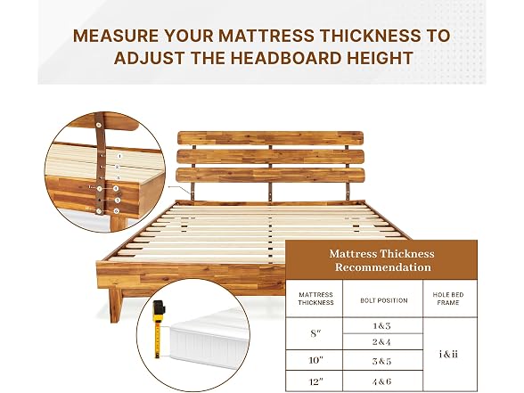 Bme Caden King Size Bed Frame and Adjustable Headboard, 15"