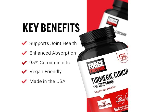 FORCE FACTOR Turmeric & BioPerine Joint Support 90ct