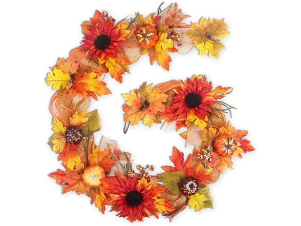 TISEMENT Fall Garland for Mantle, 6FT Fall Leaves Pumpkin