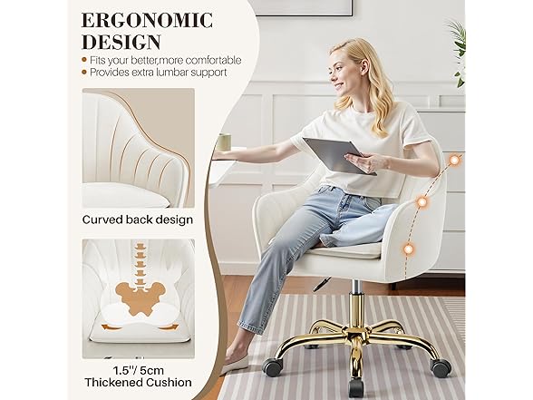 BestEra Vanity Chair with Wheels, Comfy Home Office Desk Chairs Adjustable Modern Velvet Makeup Vanity Chairs for Bedroom Living Room-Beige (Open Box)