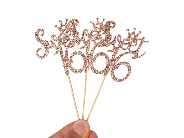 Rose Gold Glitter Sweet 16 Toppers
