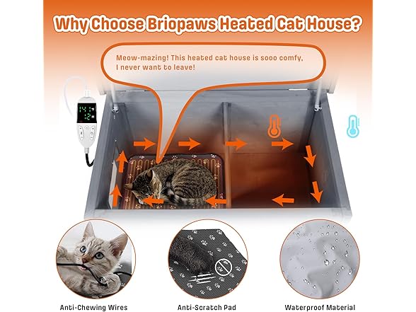BRIOPAWS Grey Heated Outdoor Cat House- Grey