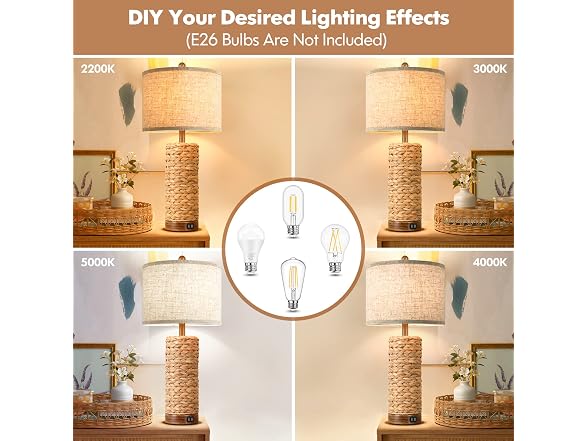 TOBUSA 27Inch Tall Rattan Table Lamps Set of 2